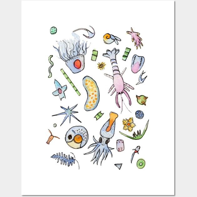 Pastel Plankton in Watercolor Wall Art by narwhalwall